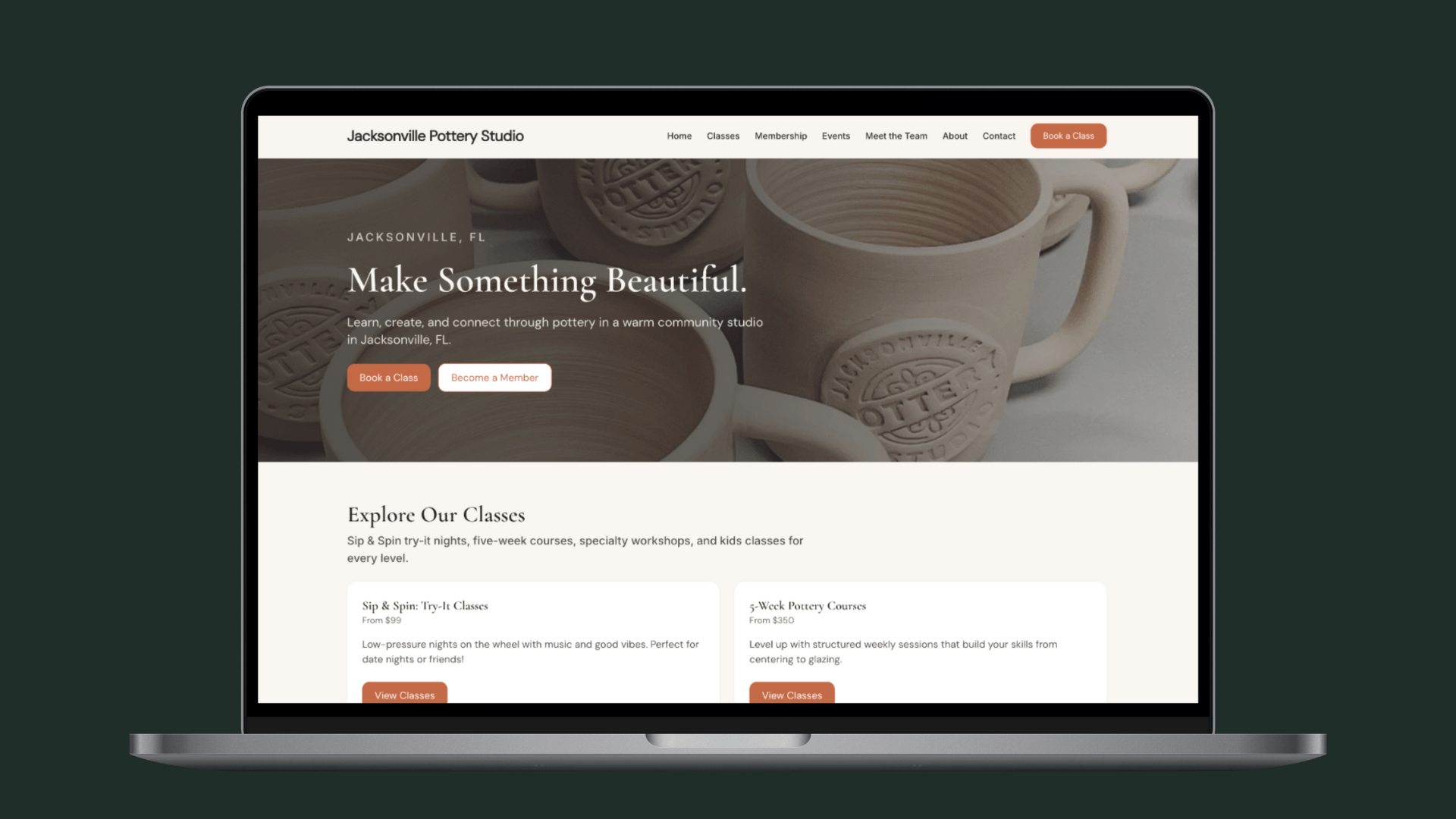 Homepage hero + class and membership highlights